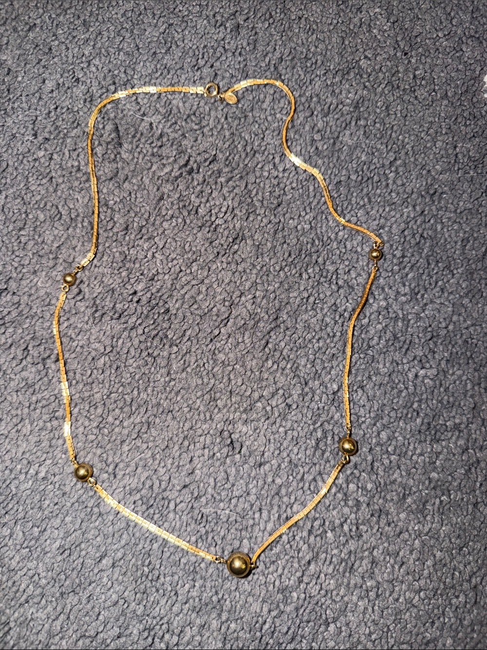 Avon Vintage Box Chain Gold Bead Station Necklace - Shiny Gold Tone Layering